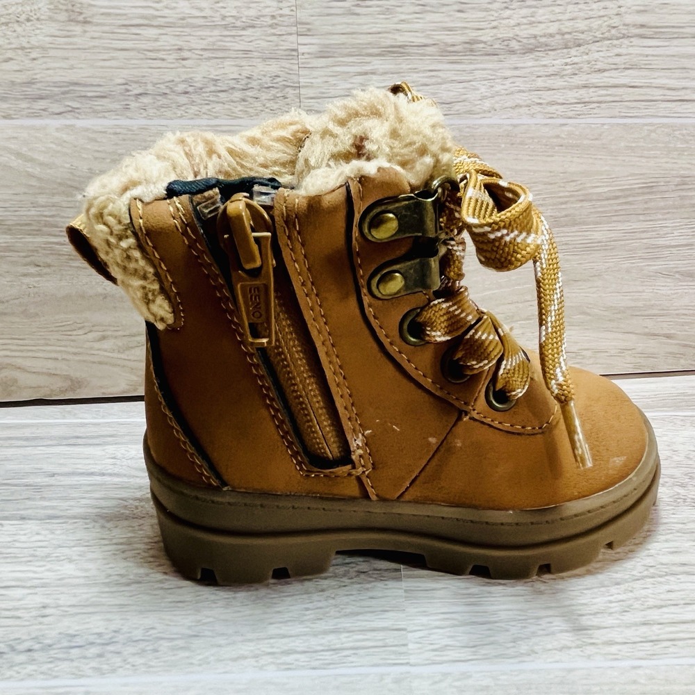 Winter Boots Waterproof Baby Size 2.5-3.5 H&M Brown Warm Soft Faux Fur Lace Zip - Picture 4 of 11